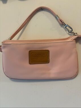 Coach Soft Pink Wristlet with Tan Logo Patch
